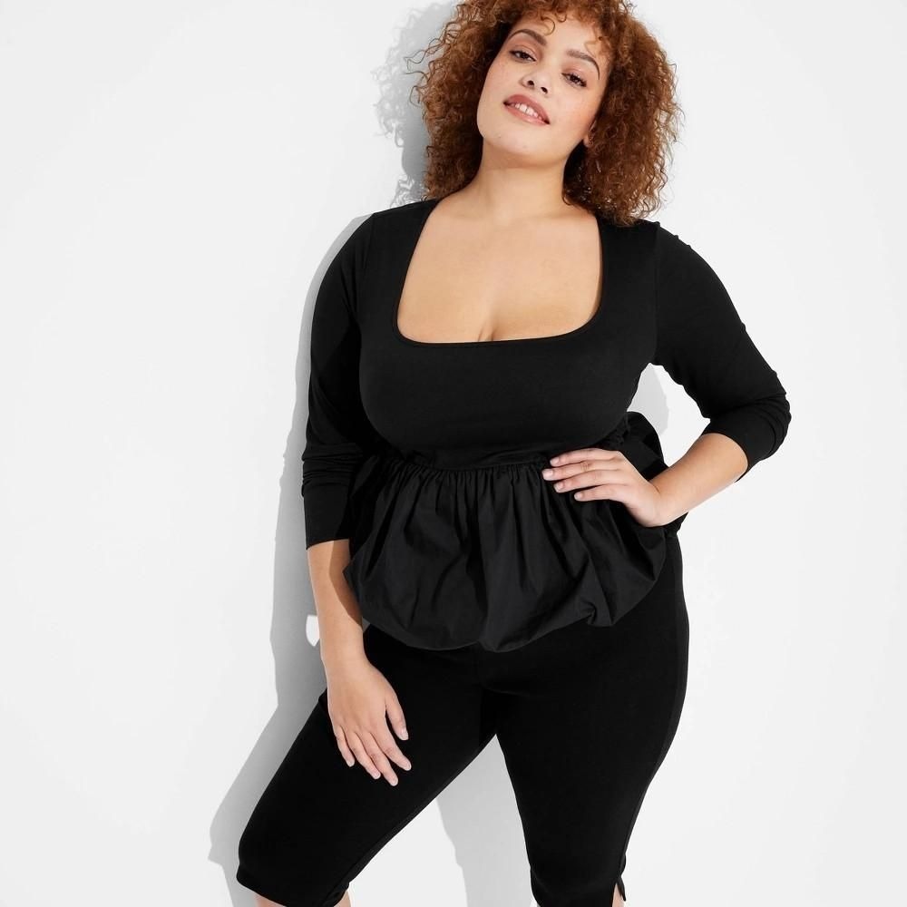 Women's Long Sleeve Square neck Bubble Top - Wild Fable™ Black 4X - Picture 1 of 1